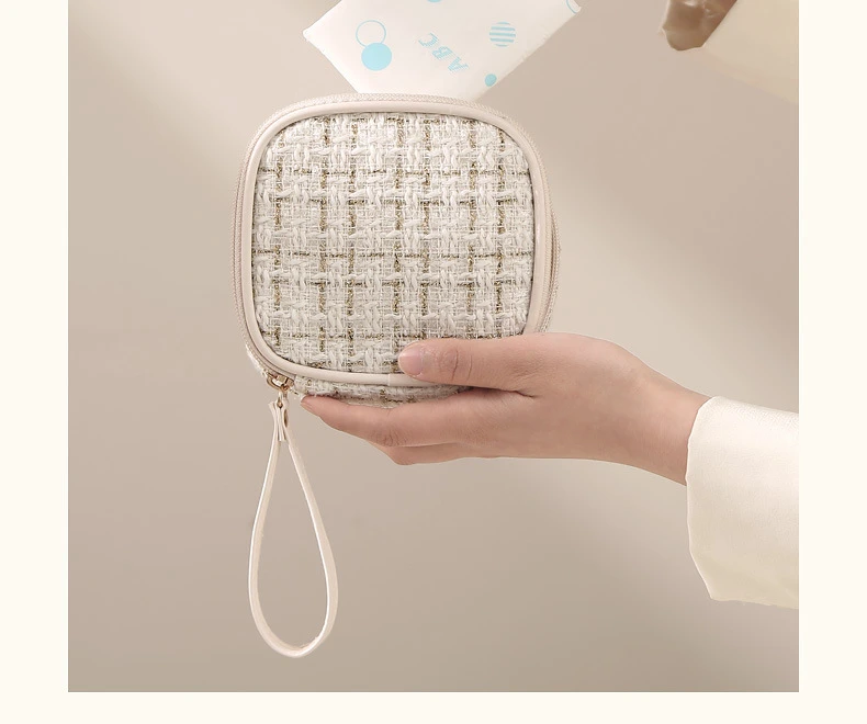 Square Plaid Cosmetic Bags Large Capacity Lipstick Toiletry Makeup Case Money Card Pouch Small Tampon Sanitary Napkin_voghion.com