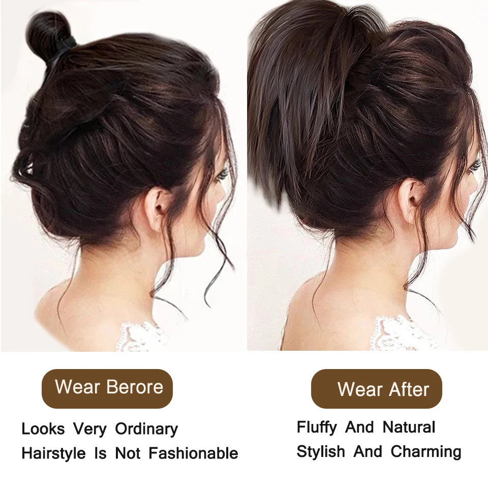 LUPU Synthetic Hair Bun Messy Chignon Hairpiece for Women Straight Hair Extension Ponytail Scrunchies with Elastic Rubber Band
