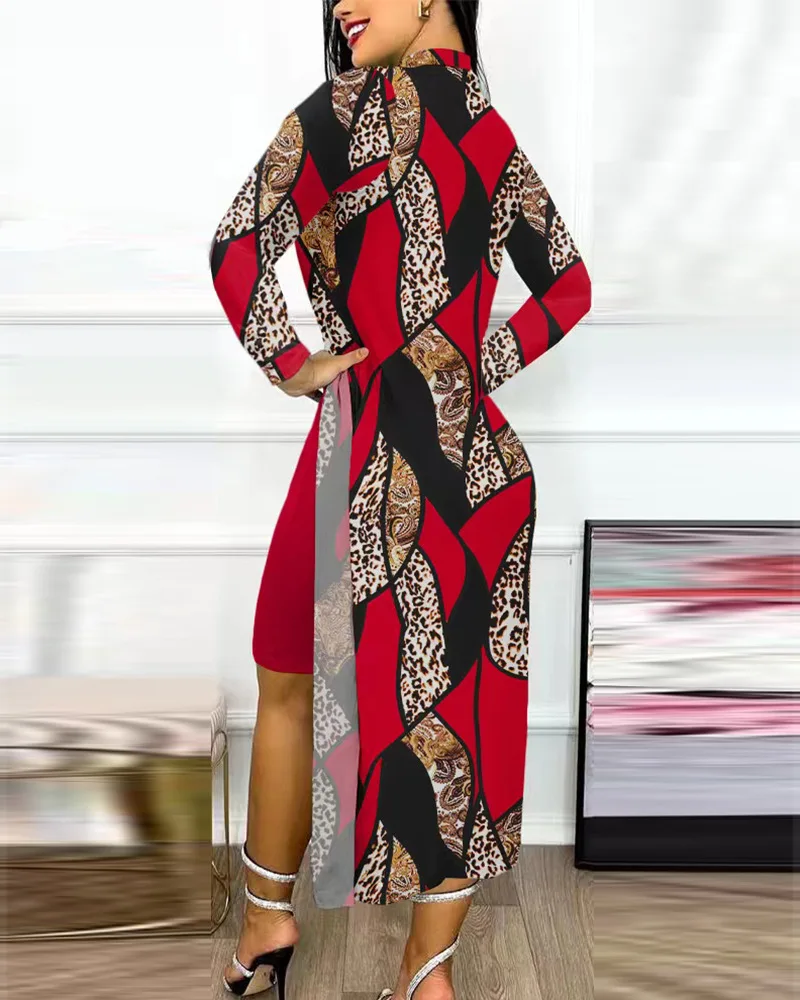 Saa0d2b1b94ec4d8391ad09eb04b20fd1H Fashion Long Sleeve Office Bodycon Midi Dress Women, Autumn Bilayer Print Elegant Party Ladies Dresses For Women Mallzona