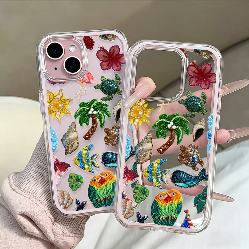 Tropical Ocean Wind Glitter Transparent Phone Case with Dual-Color Airbag Cover