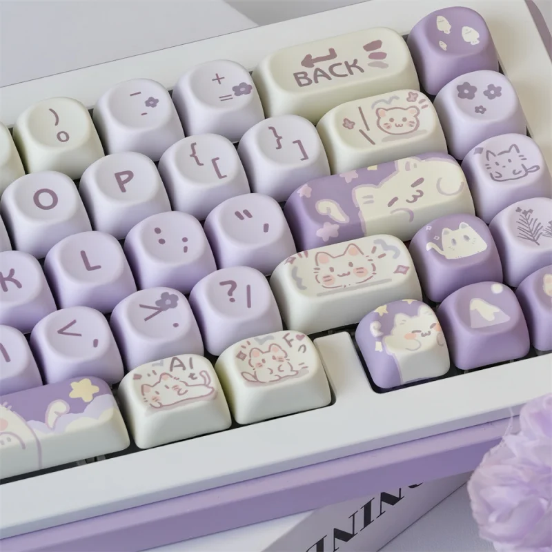 Vibrant Purple Cat Keycap Set - 132-Key MOA Profile Dye-Sublimation Keycaps