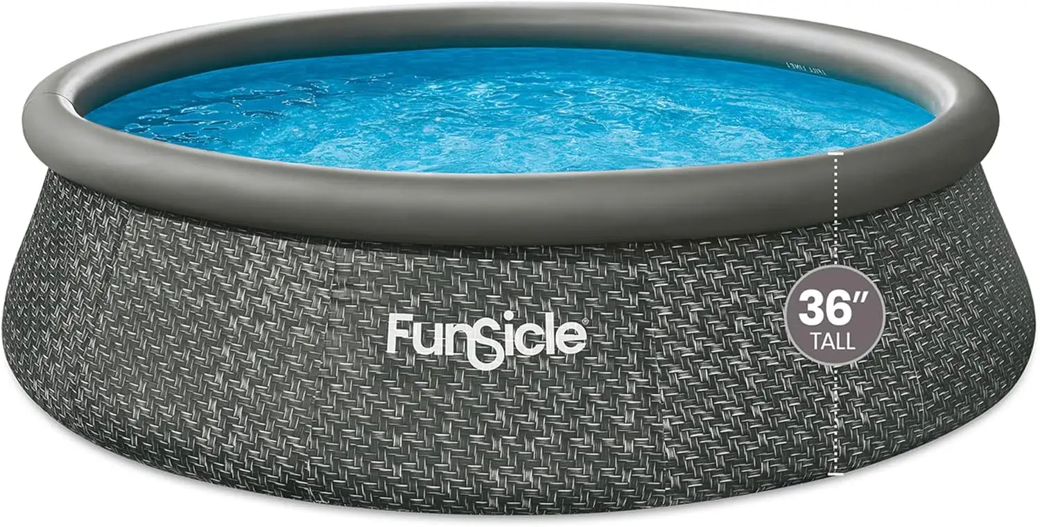 12 Foot by 36 Inch Quickset Round Inflatable Ring Top Outdoor Above Ground Swimming Pool Set with Pump