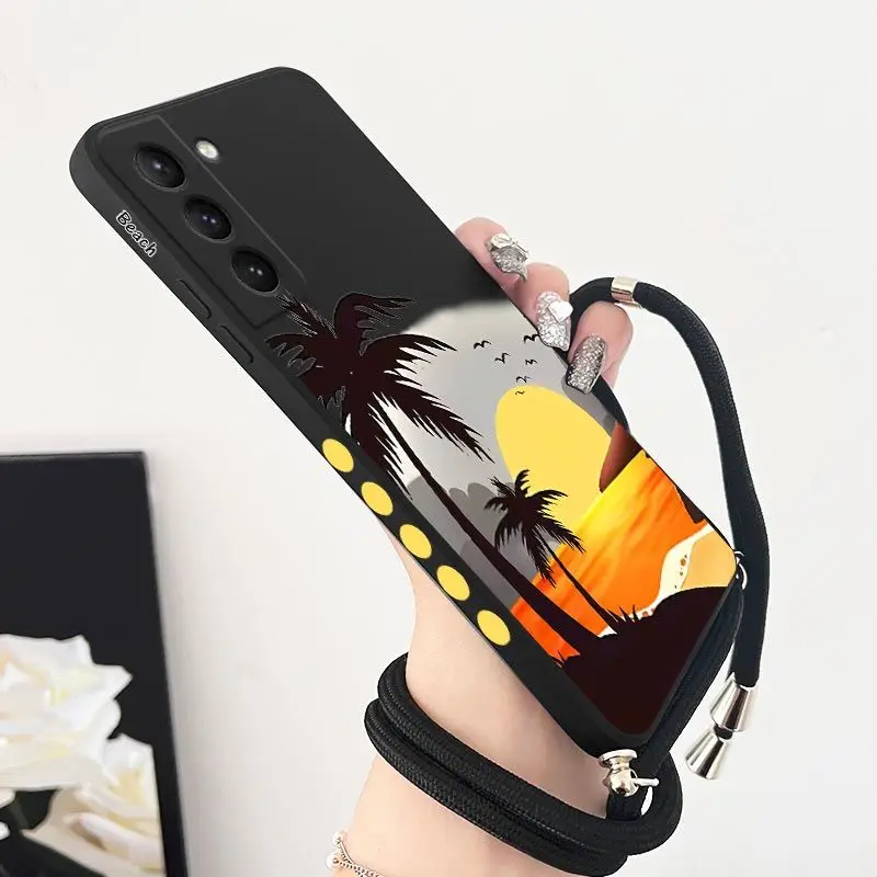 

Beach Night View Crossbody Lanyard Silicone Phone Case For Samsung Galaxy S23 S22 S21 S10 S9 S8 Plus Note 20 ultra 10 Plus Cover