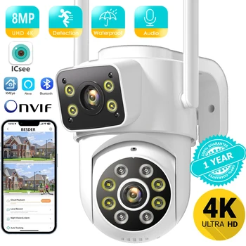 8MP WiFi Camera PTZ Dual Screens Auto Tracking Night Vision CCTV Surveillance Camera Outdoor 4MP Security IP Camera icsee 1