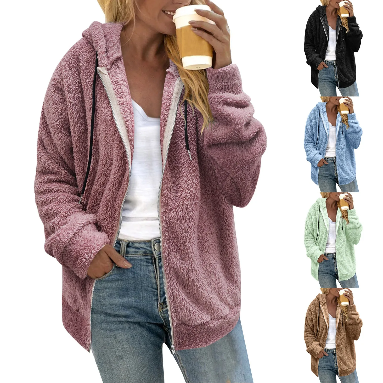 

Women Winter Thickened Velvet Double-Sided Velvet Stand Collar Warm Sweatshirt For Women Cardigan Zipper Fleece For Women Jacket