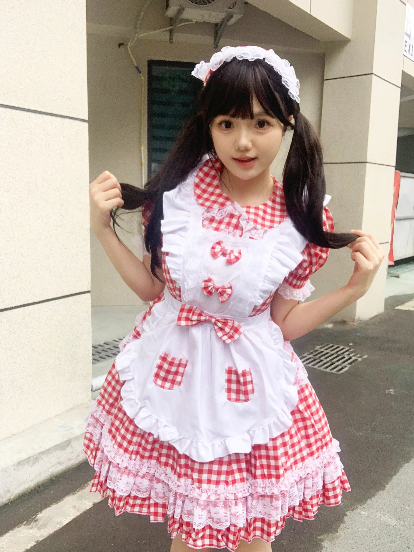 Anime Cosplay Red Grid Maid Lolita Kleid Kawaii Comic-Con Outfit 13
