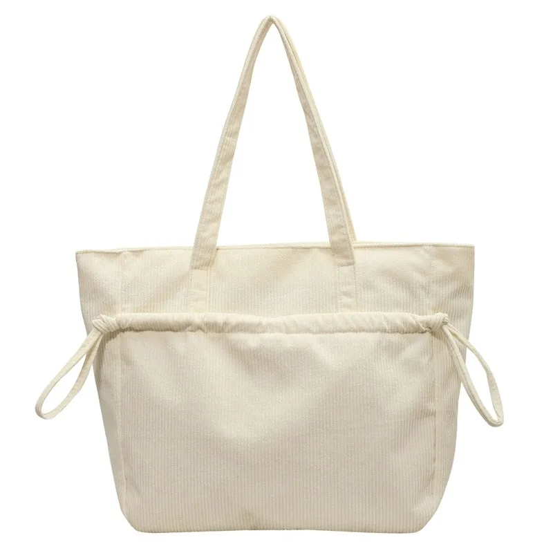 Tote Shoulder Bag Corduroy New Simple Korean Style Drawstring Pocket Personality Purses and Handbags Casual Shopping All-match