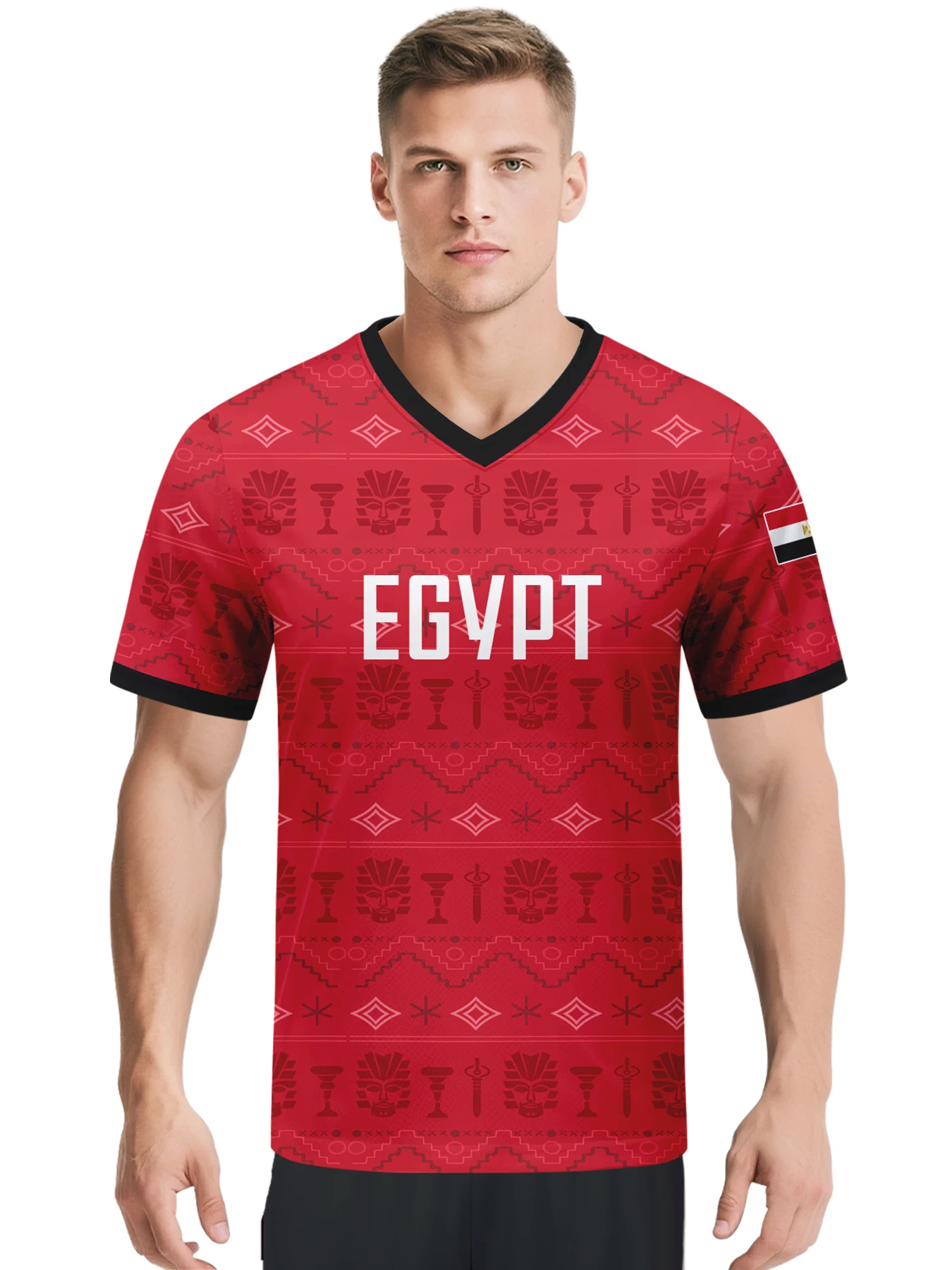 Custom Egypt Football Jersey Personalized with Name Number Breathable V-neck Soccer Team Shirt for Men Youth Women Saa0d680a3e1d4a3d9355eb389846ed58w