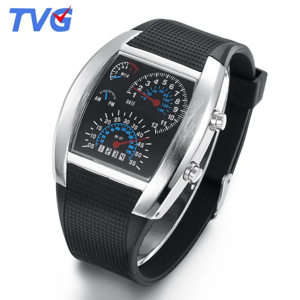 

Relogio Masculino TVG Blue Led Binary Watches Fashion Silicone Strap Led Digital Watches Boys Men Sports Watches Tonneau Case