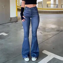 

High Waist Mom Jeans Fashion Denim Pants Stretch Flared Jean Woman Fashion Denim Pants Slim Trousers Streetwear Elephant Jeans