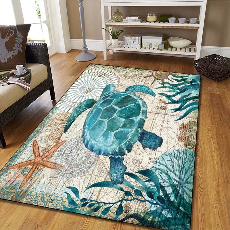 3D Sea Turtle Carpet for Living Room Home Decor Sofa Table Large Area Rugs Bedroom Anti-slip Floor Mat Bath Entrance Doormat