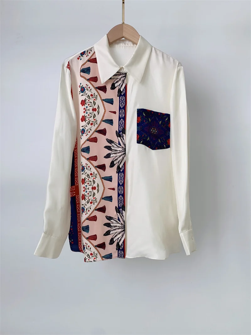 

20233 Summer Fashion Shirts Women High Quality Printed Silk Shirt Blouse