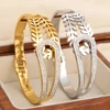 Gold Color Half Leaf Half Rhinestones Stainless Steel Bangles Bracelets for Women Fashion Luxury Waterproof Jewelry 1