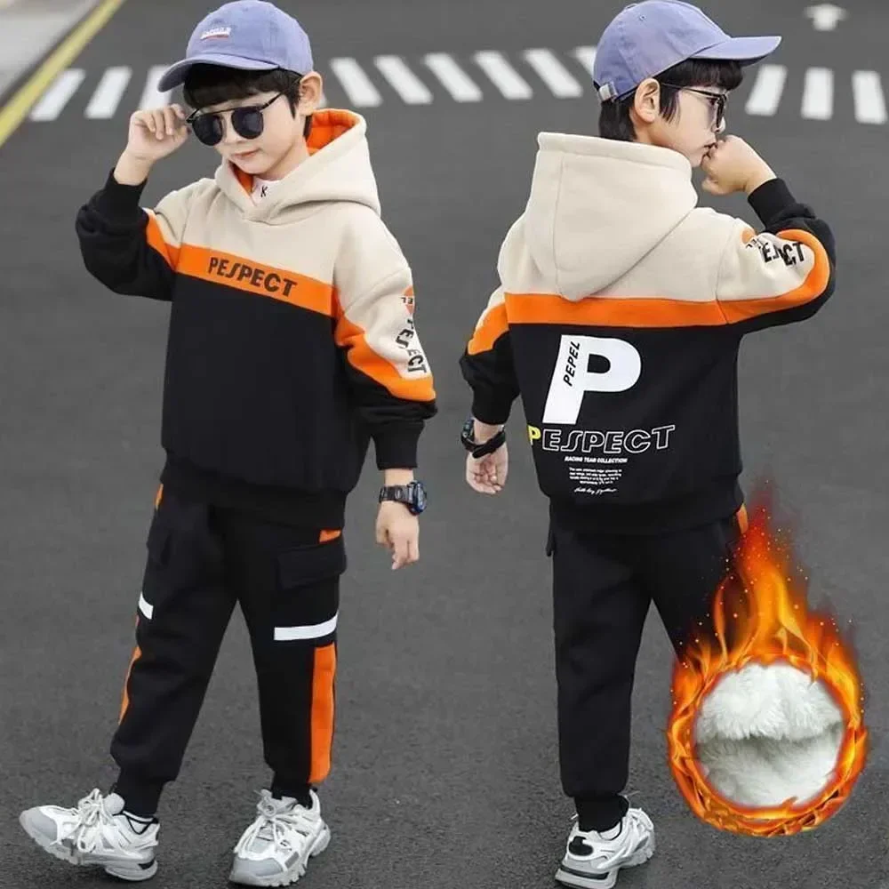 Boys Clothes Set Kid Letter Print Hoodies + Pants 2pcs Tracksuit Teenagers Thick Costume 4 To 14Yrs Big Children's Clothing Suits kids clothes