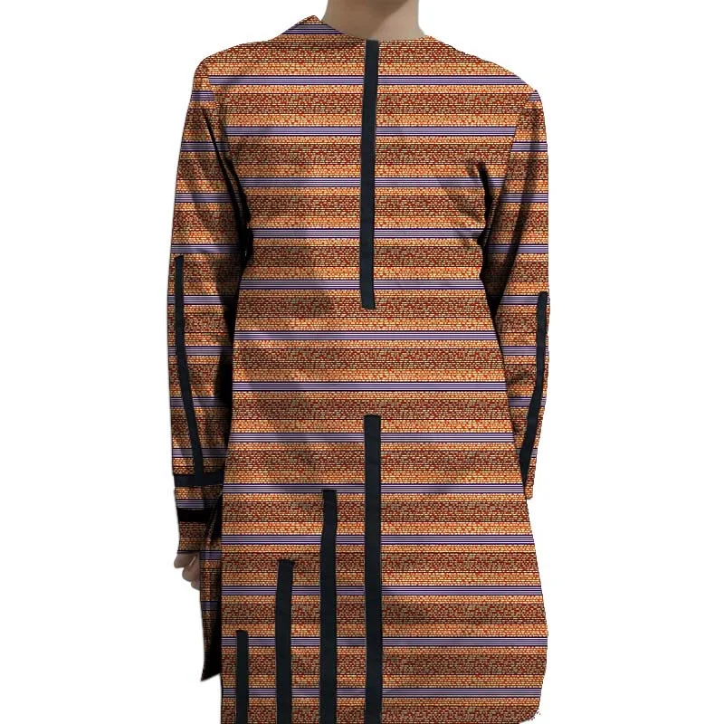

Nigerian Fashion Men's Shirt Black Stripes Patchwork Tops Long Sleeves Designer African Wax Print Custom Clothes
