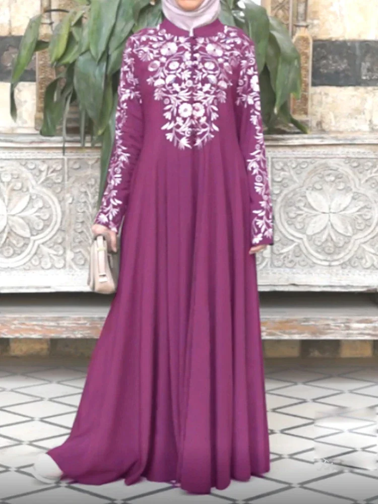 2024 New muslim women dress turkish abaya Printed Flower Maxi Kimono Open Abaya Robe Dubai muslim dress women ramadan kaftan