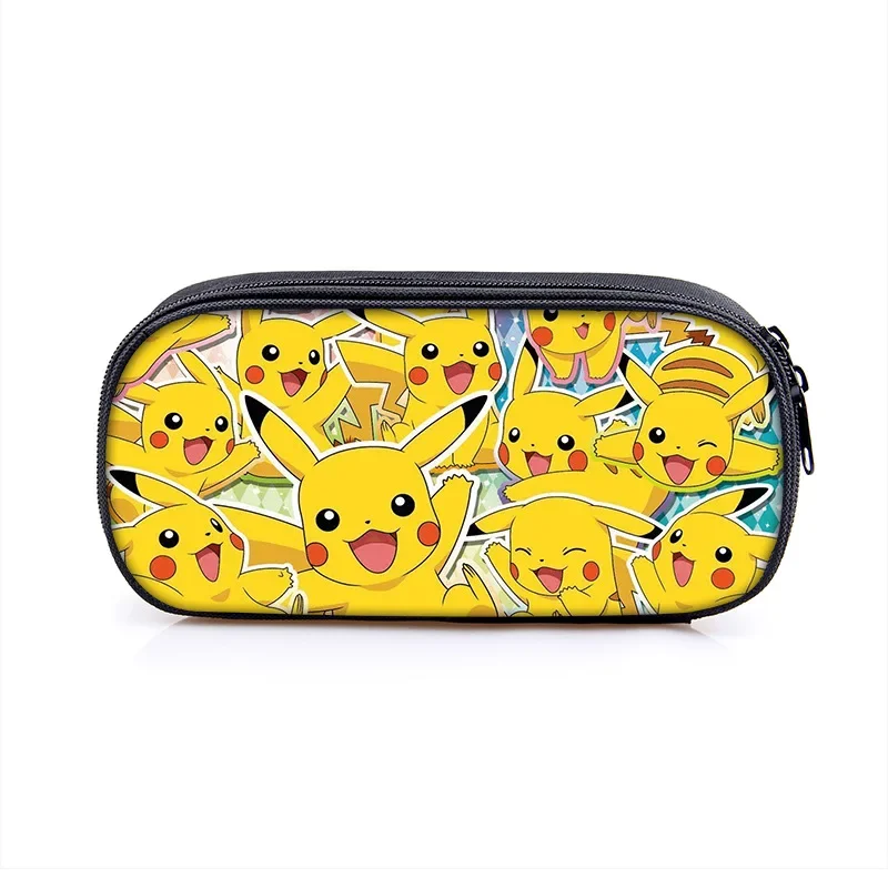 Sac à stylos Pikachu pour étudiants, dessin animé Pokemon, polyester périphérique, haute capacité, monocouche, sac à crayons pour garçons et filles