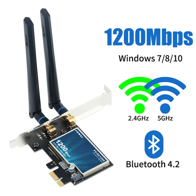 Tarjeta WiFi Bluetooth de escritorio AC1200Mbps, adaptador de red PCIe WiFi  inalámbrico 5GHz/2,4 GHz