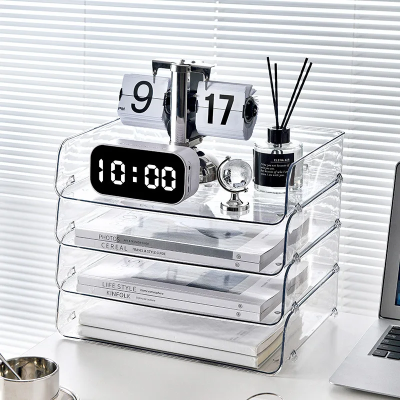 Acrylic Desk Organizers and Accessories, Storage Box for Pens, Files, Office, Makeup, Books, Profiles, 1 Pack 3