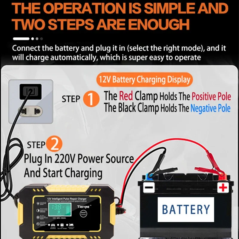 Full Automatic Car Battery Charger 12V 6A Digital Display Battery Charger Power Puls Repair Chargers Wet Dry Lead Acid