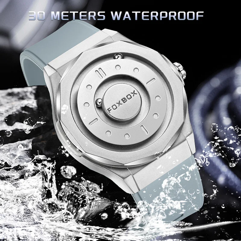 FOXBOX Waterproof Watch For Men Fashion Top Brand Luxury Scrolling Pointer Magnetic Force Men's Quartz Wristwatches Montre Homme