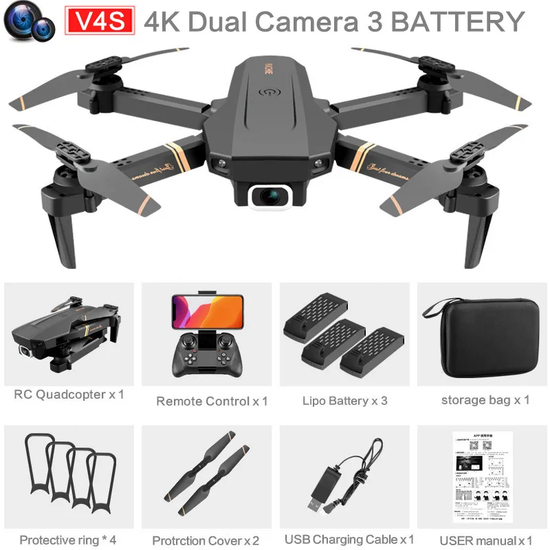 RC V4 Drone WIFI FPV 4K HD Dual lens Optical Flow Localization  Wide Angle Camera Foldable Altitude Hold Durable RC Quadcopter dji phantom 3 advanced remote RC Quadcopter