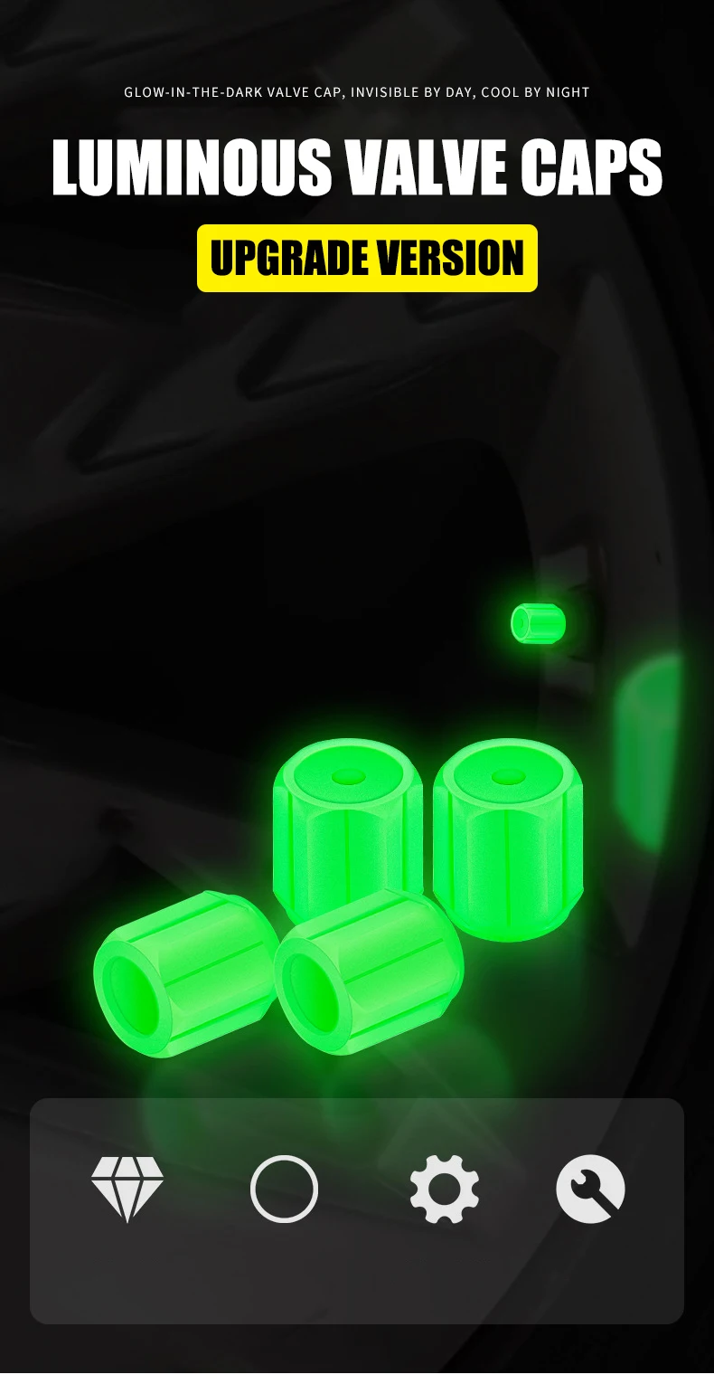 1/4/8/16pcs Universal Fluorescent Luminous Tire Valve Stem Covers Car