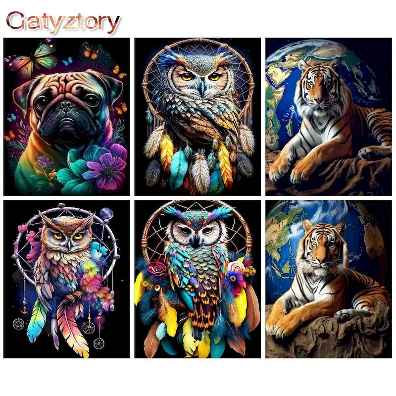 

Картина по номерам GATYZTORY для взрослых, красочная сова, акриловая фотография, Diy животное, украшение на Хэллоуин, художественное оформление