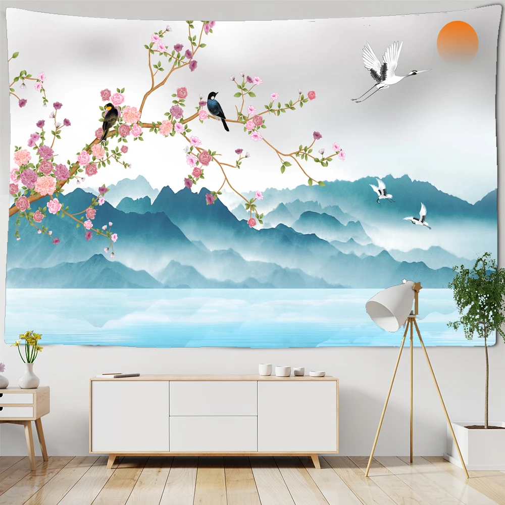 

Chinese landscape Mountain Forest Tapestry Wall Hanging Japanese ink Painting Bohemian Hippie Mandala Home Decor Big Tapestries