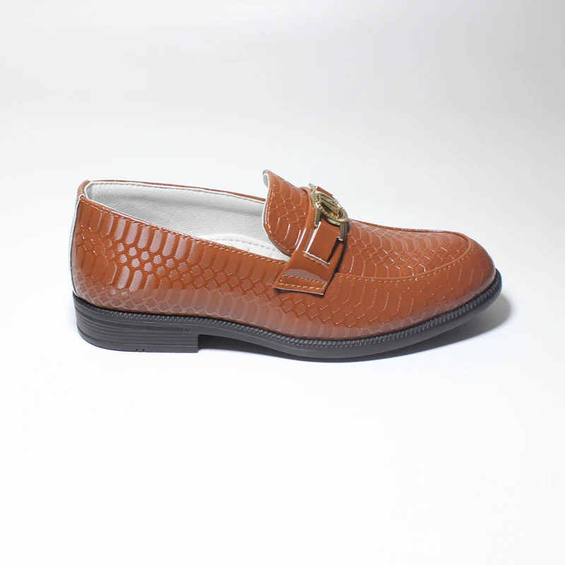 Boys Dress Shoes Kids Tan Brown Oxford Leather Shoe for Weddings Formal Events Childrens Smart Slip On Pu Patent Embossed Loafer kids shoes leather shoes