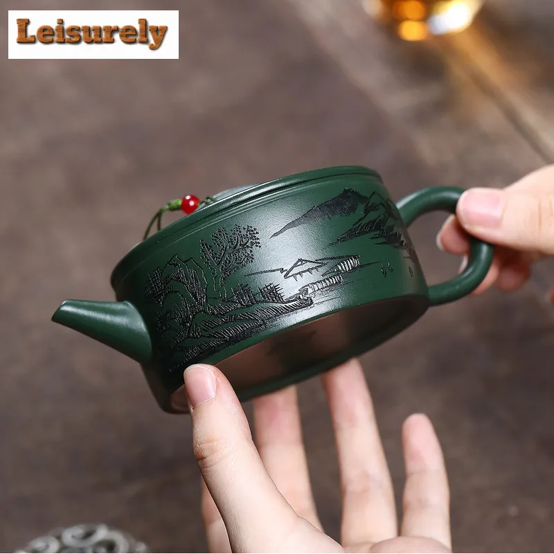 170ml Aesthetic Yixing Purple Clay Teapots Handmade Large Caliber Pot Raw Ore Green Mud Kettle With Strainer Zisha Tea Set Craft