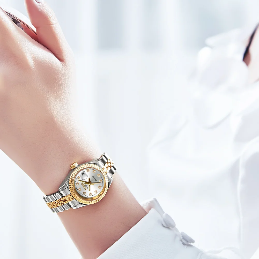 JSDUN ساعة نسائية أوتوماتيكية ماركة فاخرة أصلية مر...