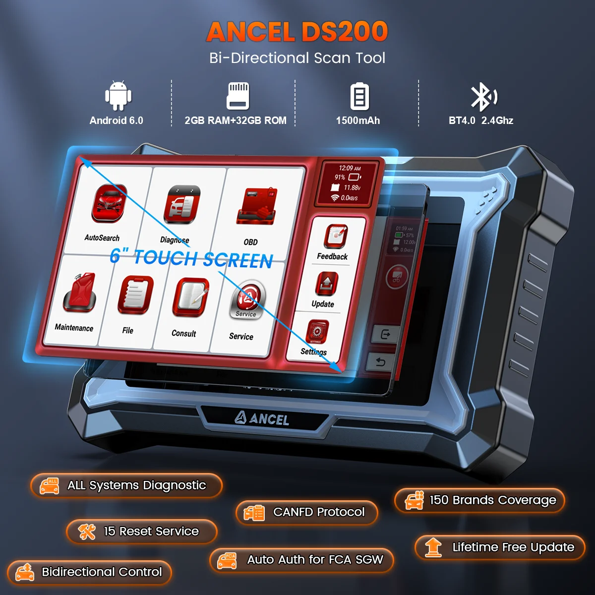 ANCEL DS100 OBD2 Scanner For BMW – ABS, SRS, Transmission Diagnostic Tool With 7 Reset Functions