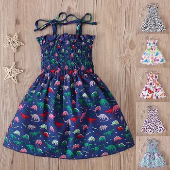 Children Girl Dress Summer Elegant Sling Princess Dresses Flower Print Kids Beach Sundress Casual Cotton Baby Girl Clothing 1
