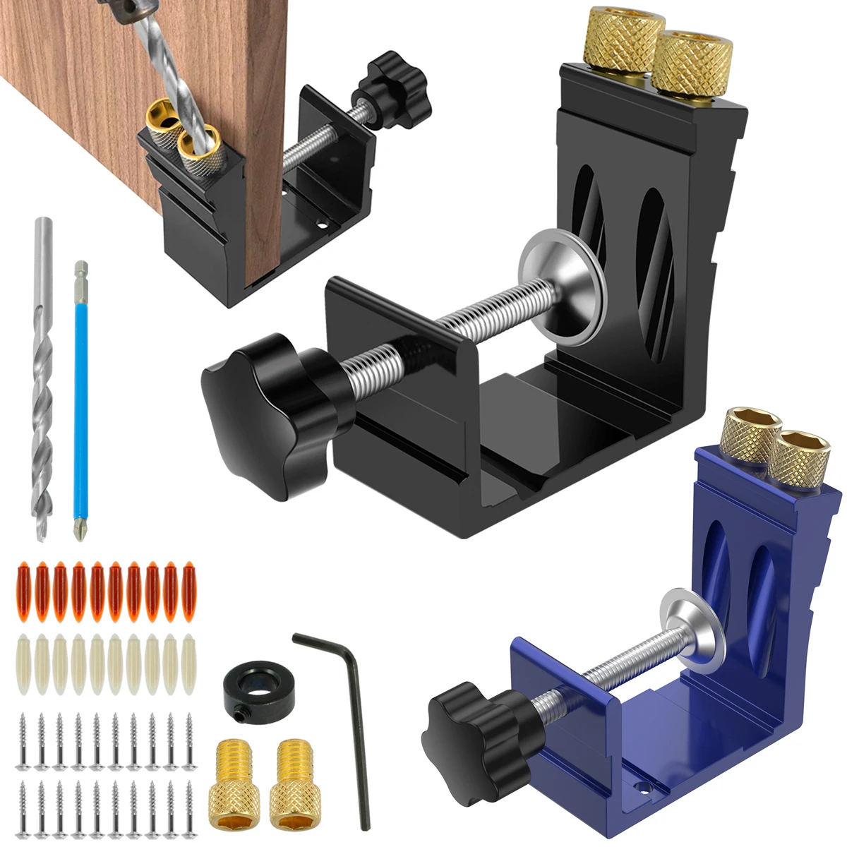 47Pcs 15° Angled Oblique Hole Locator Adjustable Pocket Hole Jig Kit ...