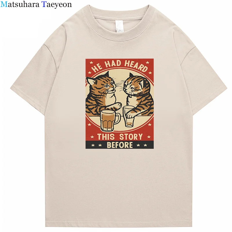 

Men's T Shirts Creativity Cute Cat Drink Beer Print Quality Oversize Casual Tshirt Street Comfortable T Shirt Male Short Sleeve