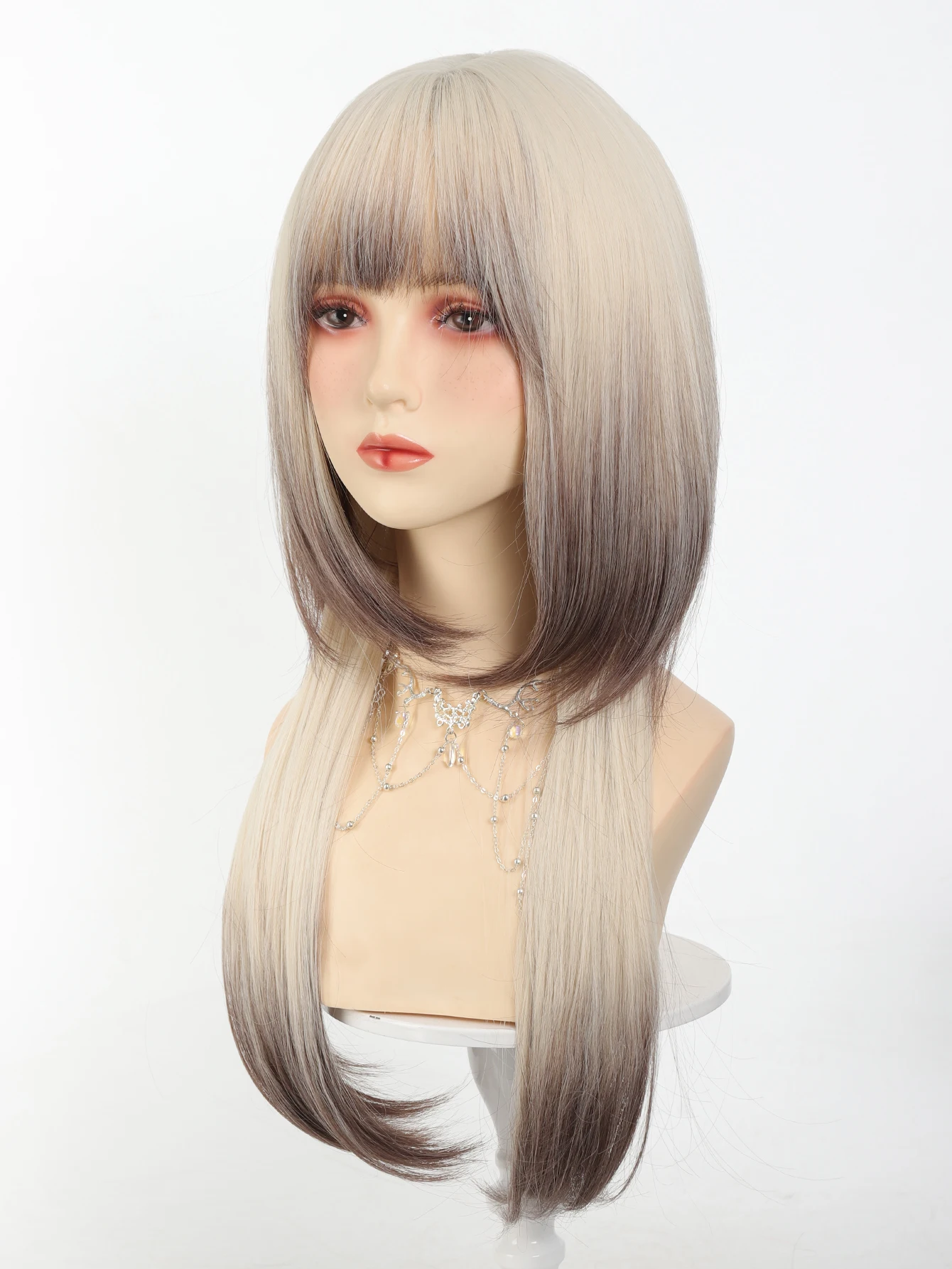 Synthetic Blonde Brown Long Straight Glueless Wig for Women