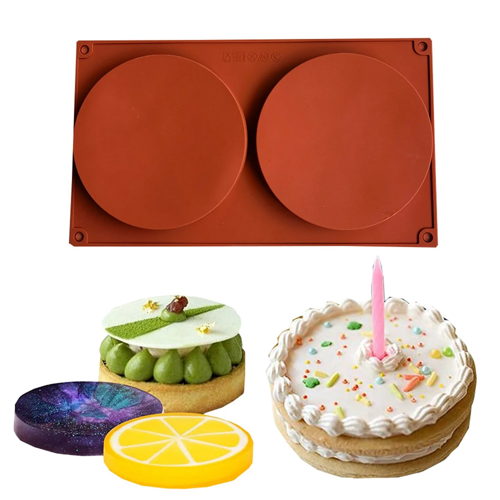 2-Hole Round Disc Silicone Cake Mold – DIY Flat Cylinder Chocolate, Fondant, Dessert, a... - SKU SCM01219 - UGI Packaging