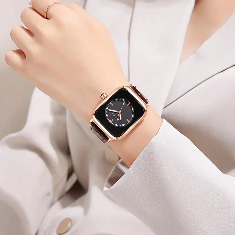 

High Accuracy Quartz Watch Elegant Women's Rectangle Dial Casual Watch with Faux Leather Strap Quartz Movement for Ladies