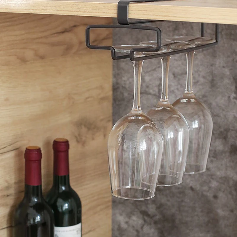 Iron Ambry Cup Holder Without Perforation Upside Down Waterlogging Glass Cup Holder Hanging Wine Cup Storage Kitchen Organizer 4