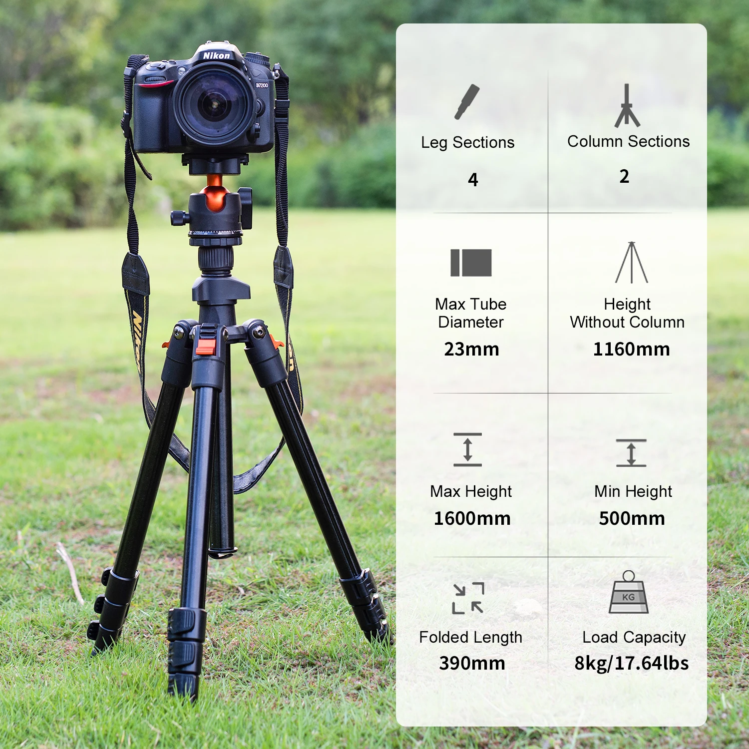 WalkingWay 62.99 Inch Professional High Camera Tripod for DSLR Portable Aluminum Travel Tripod with 360Degree Panorama Ball Head