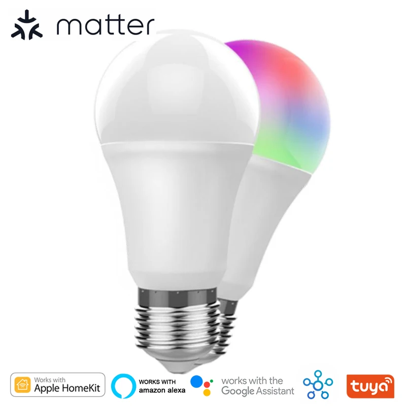 Matter Smart Led Bulb Wifi Lamp Light E27 9W RGB+C+W 110-240V Compatible Homekit Alexa Google Home Smartthings Tuya