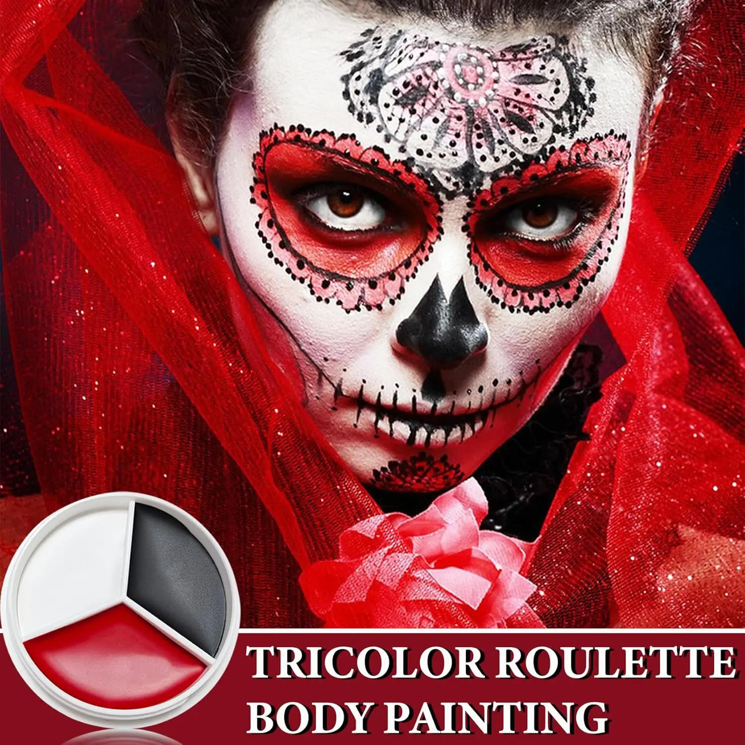 Halloween Makeup Palette Face Body Paint Makeup Wheel White Black Red Waterproof Zombie Skeleton Cosplay Makeup Face Painting 2
