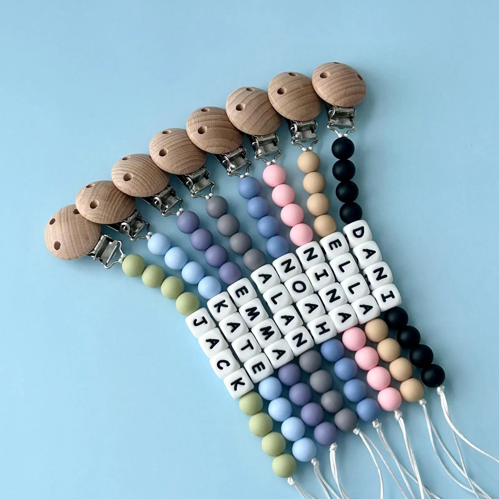 Baby Pacifier Clip with Silicone Alphabet Beads, Personalized Infant Teething Toy Holder