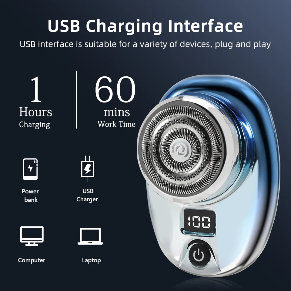 Mini Electric Razor Wet and Dry Washable Fast Charging Digital Display Portable Electric Shaver 1 Hour Charge Time Upgrade Electric Shaver Razor Blade Shaver Blade Head Electric Shaver Head