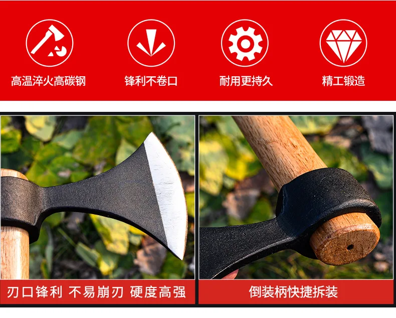 Description Picture 4 of itemOutdoor camping, emergency firefighting, practical garden tools, carbon steel forging camping, wooden handle, steel axe