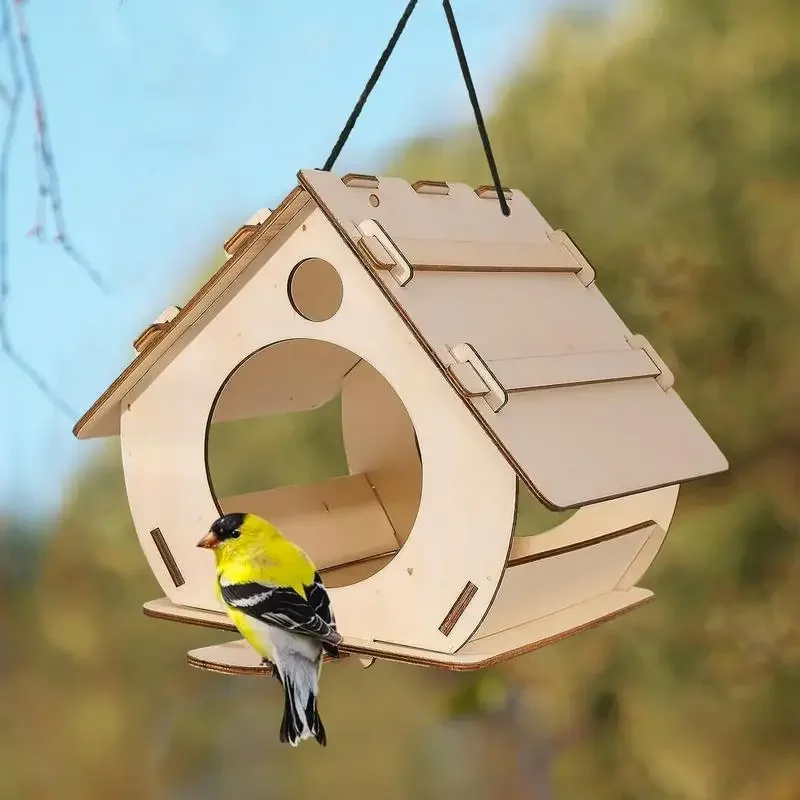 DIY Hang Wooden Bird Feeder for Outdoor Bird Decorative Houses Backyards Hummingbird Pet Supplies Home Gardens bird house