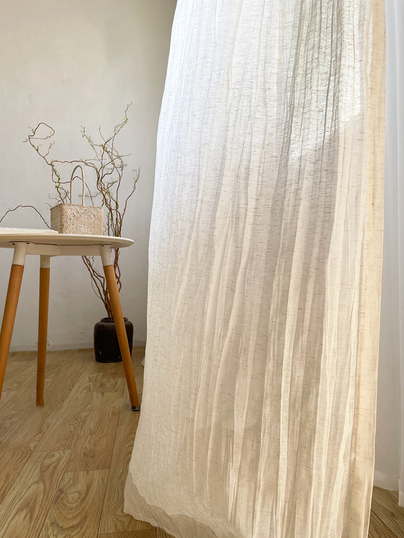 Japanese Home Wabi-Sabi Wind Small Press Crepe Linen Cotton Curtain Gauze Curtain Custom Light Micro Transparent People 5