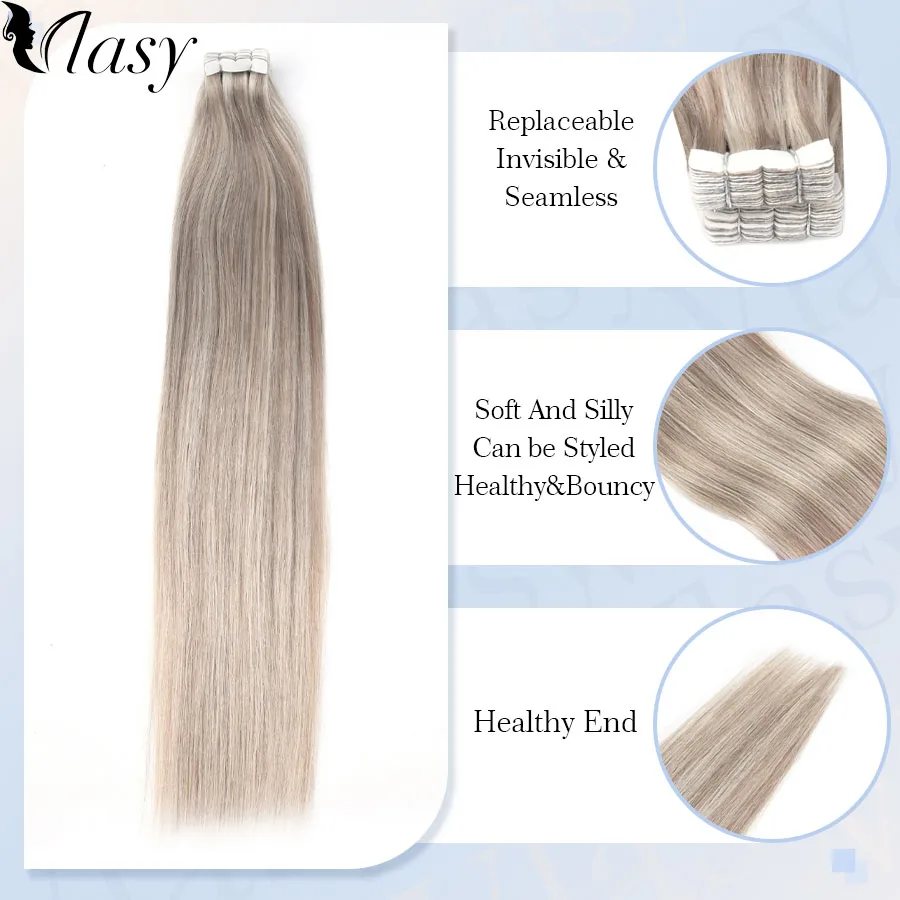 Human Hair Extensions Hair Extensions Vlasy Mini Tape In Hair Extensions 10P Real Human Hair Natural Adhesive Straight Seamless Skin Weft 12
