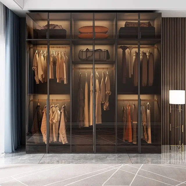 أبواب زجاجية جمالية خزائن سوداء عمودية قابلة للسحب تخزين خزائن منزلية ملابس منزلقة أثاث Armario De Ropa 2